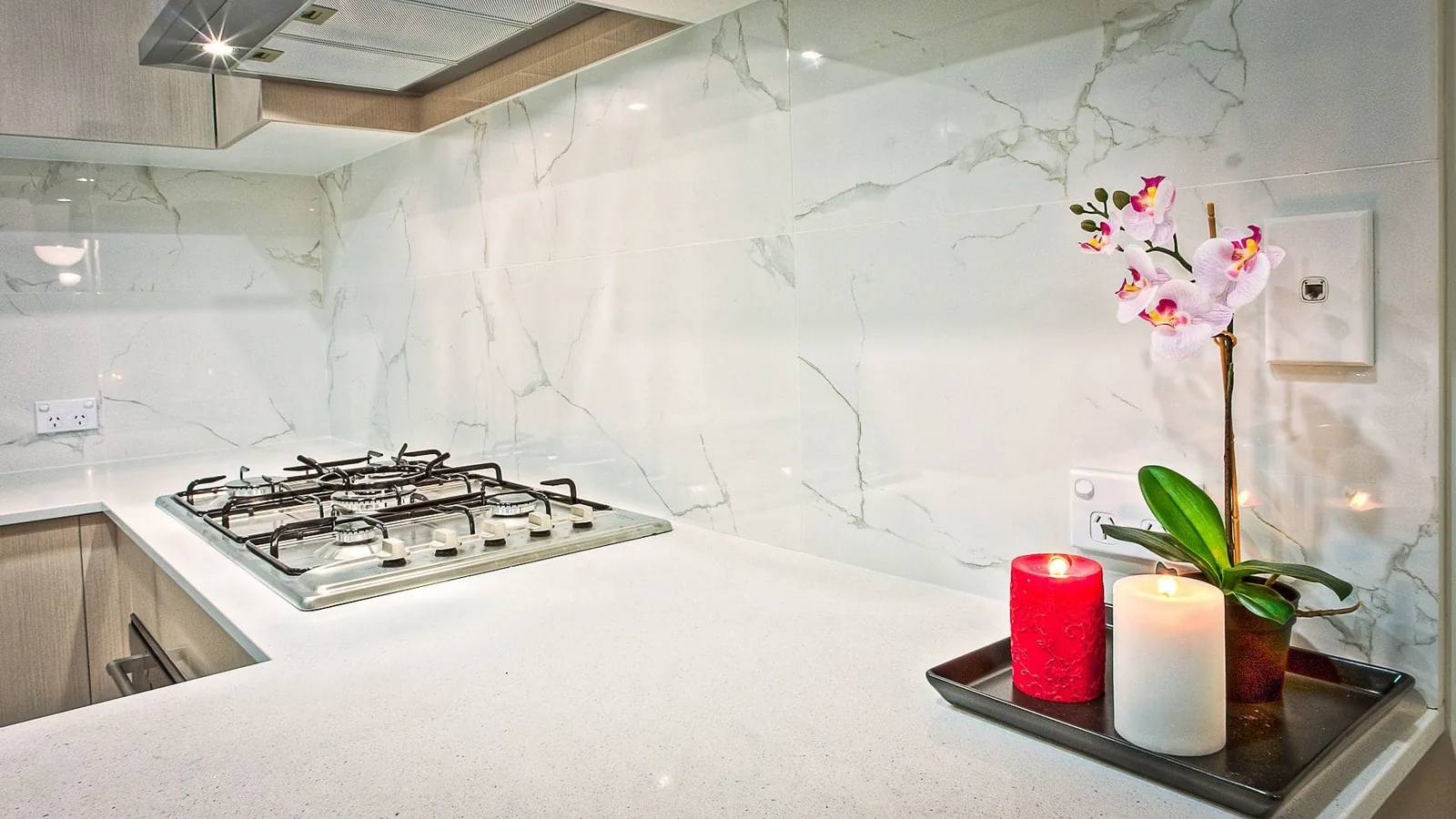 Polished marble kitchen countertop